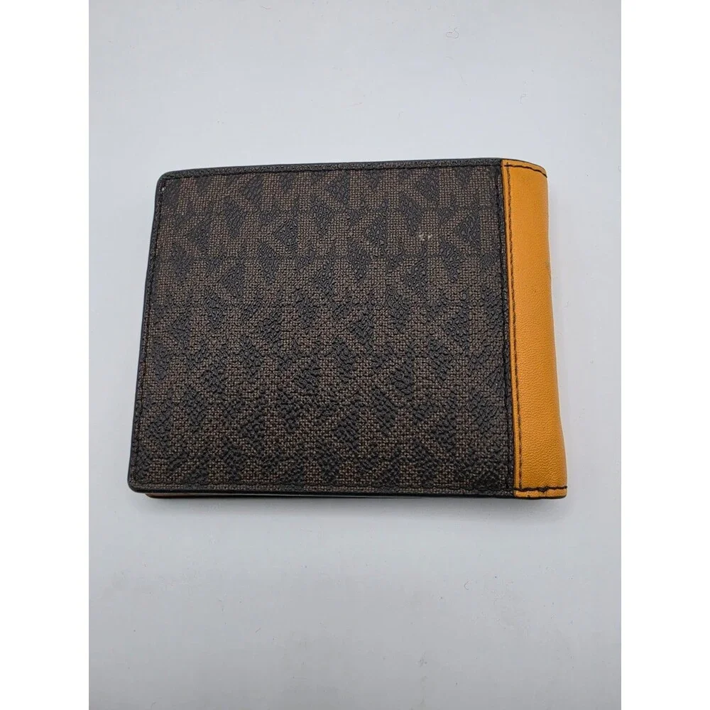 Michael Kors Cooper Men's Bifold Wallet Brown MK Signature Orange Trim